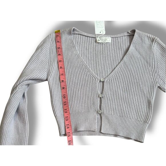 Sage The Label NWT Ribbed Knit Cropped Button Cardigan Long Sleeve Women's Small - Picture 6 of 7